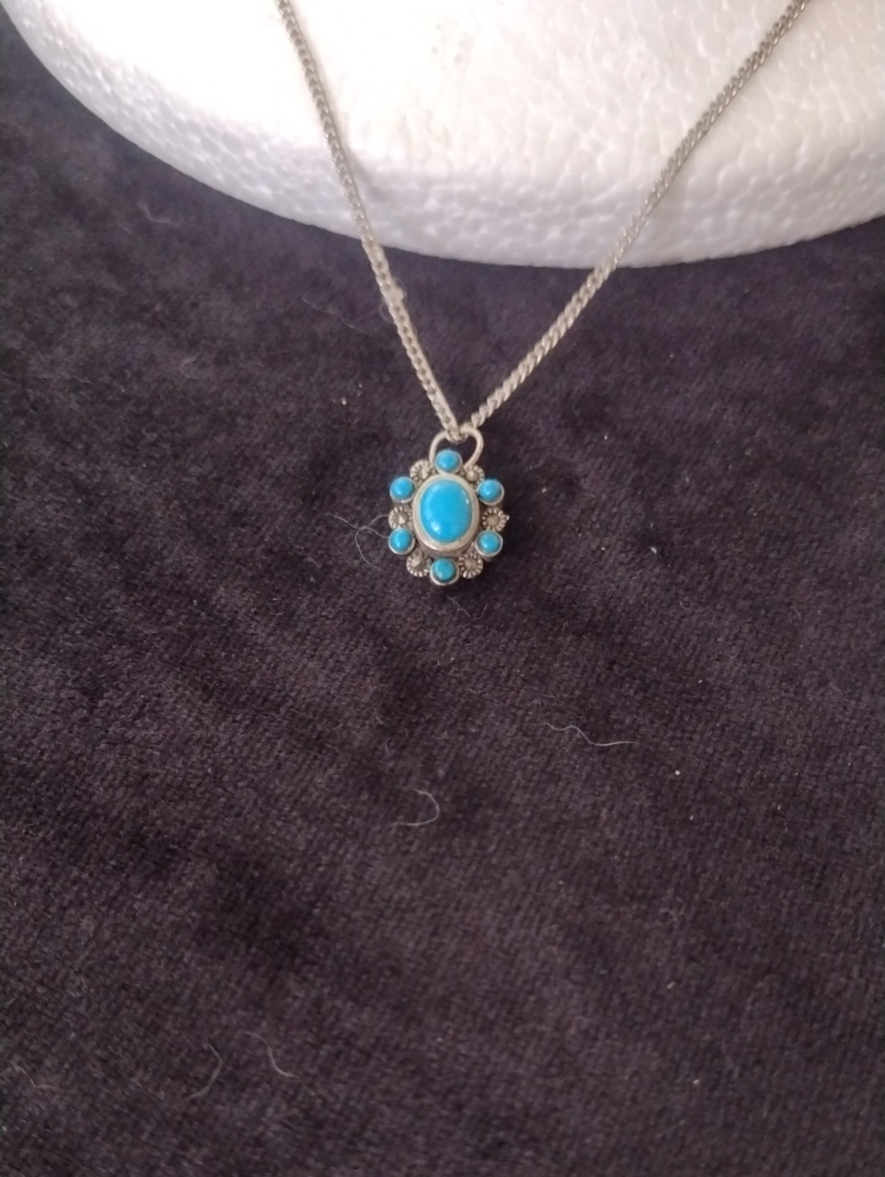 Sterling Silver Necklace with Turquoise Oval Flower Pendant